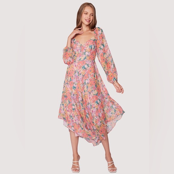 Lost + Wander Floral Bliss Midi Dress in Peach Multi One Size NWT - Picture 1 of 8